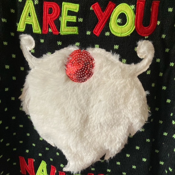 Merry Christmas Ugly Holiday Sweater Are You Naughty Or Nice Gnome Beard Size M - Picture 2 of 5